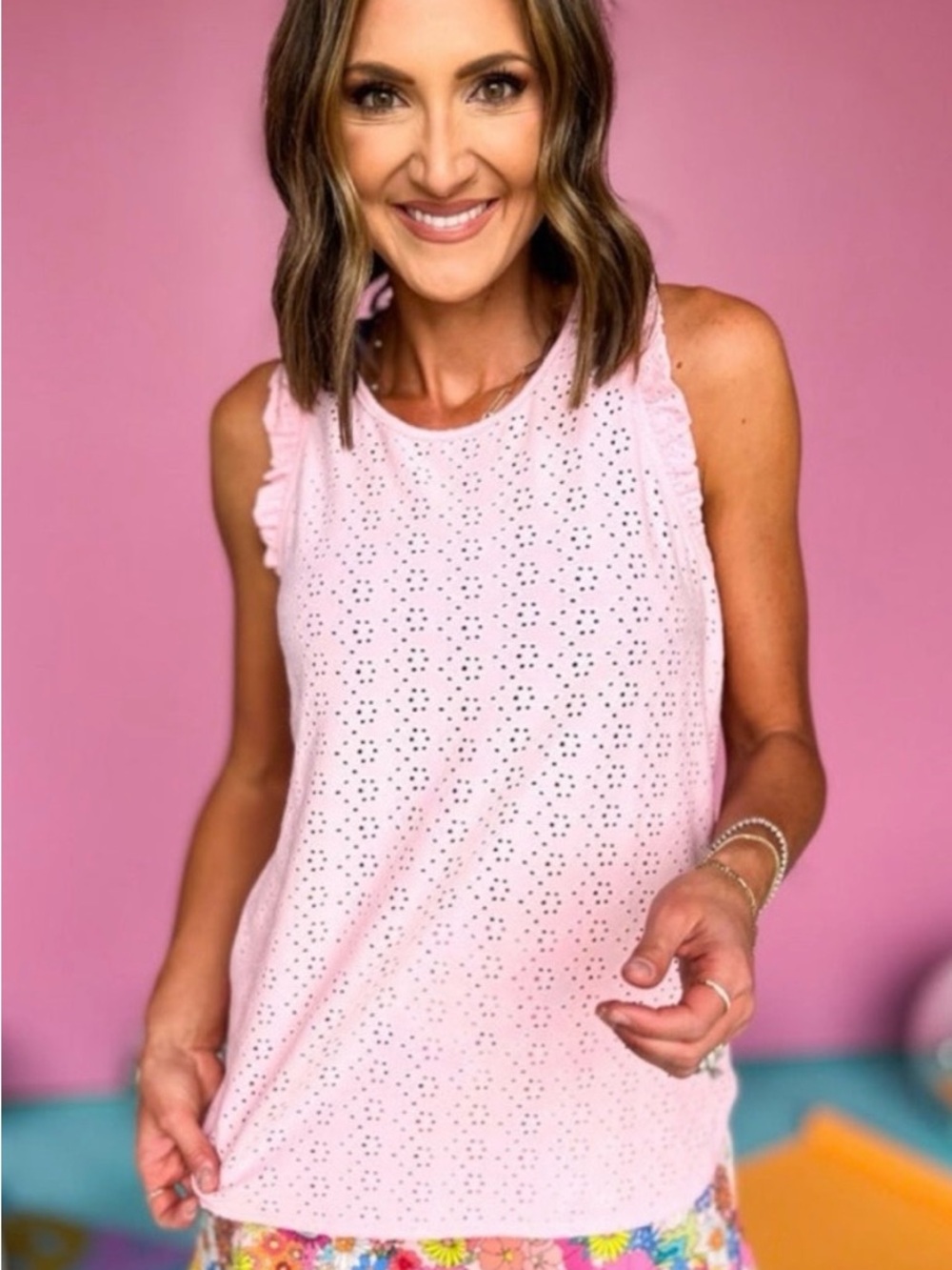 SSYS Light Pink Eyelet Ruffle Racerback Active Tank Top - Picture 2 of 10